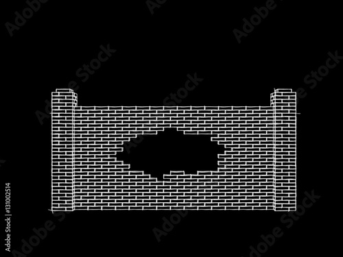 Broken brick fence. Isolate...