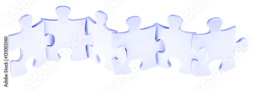 puzzle ribambelle bleue, concept équipe solidaire, cohésion sociale, fond blanc photo