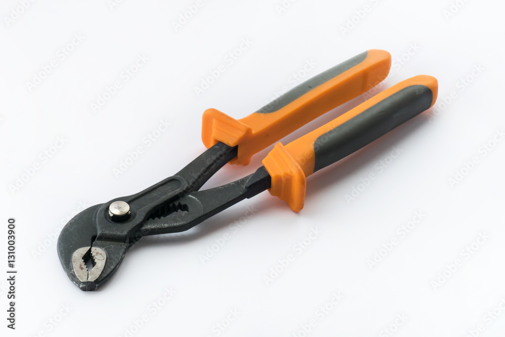 Tools, yellow pliers, close-up / Yellow pliers on white background Tools, yellow pliers, close-up / Yellow pliers on white background