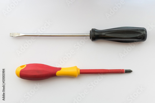 Small screwdriver and phillips screwdriver / Small screwdriver and phillips screwdriver on white background,close-up