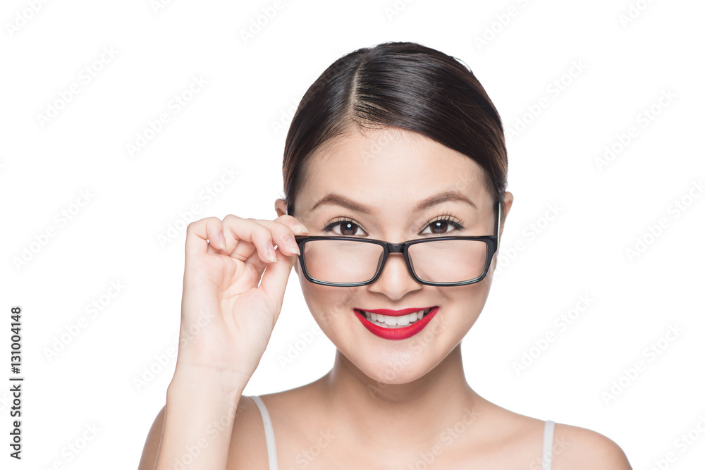 Beauty asian model girl with perfect skin wearing glasses, isola Beauty asian model girl with perfect skin wearing glasses, isola