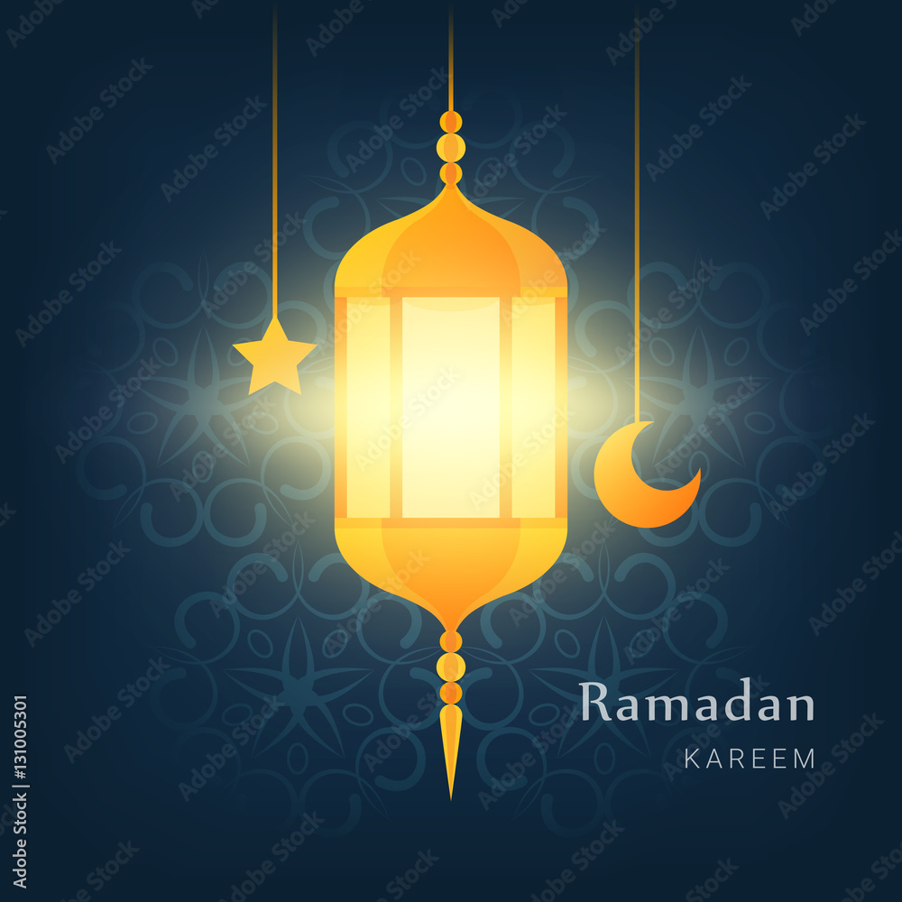 Ramadan kareem vector poster. Lantern, star and moon over ornamental background. Greetings card Ramadan kareem vector poster. Lantern, star and moon over ornamental background. Greetings card