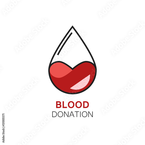 Vector illustration of blood drop with stylized heart inside. Blood donation logo. Concept of human mutual aid, kindness 