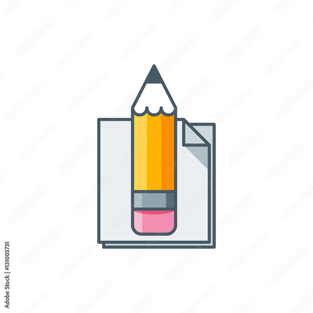 Pencil with notes. Flat lilne art vector icon Pencil with notes. Flat lilne art vector icon