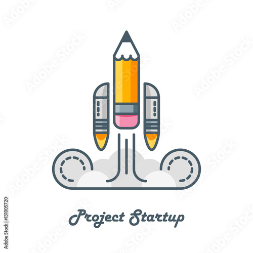 Line art vector logo of pencil with rocket engines