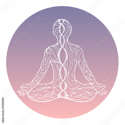 lotus pose yoga with mudra hand, zentangle line art vector hand drawn