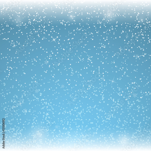 Christmas blue background with falling snowflakes. Vector illustration.
