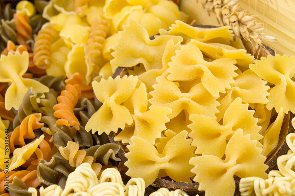 various kinds of uncooked pasta