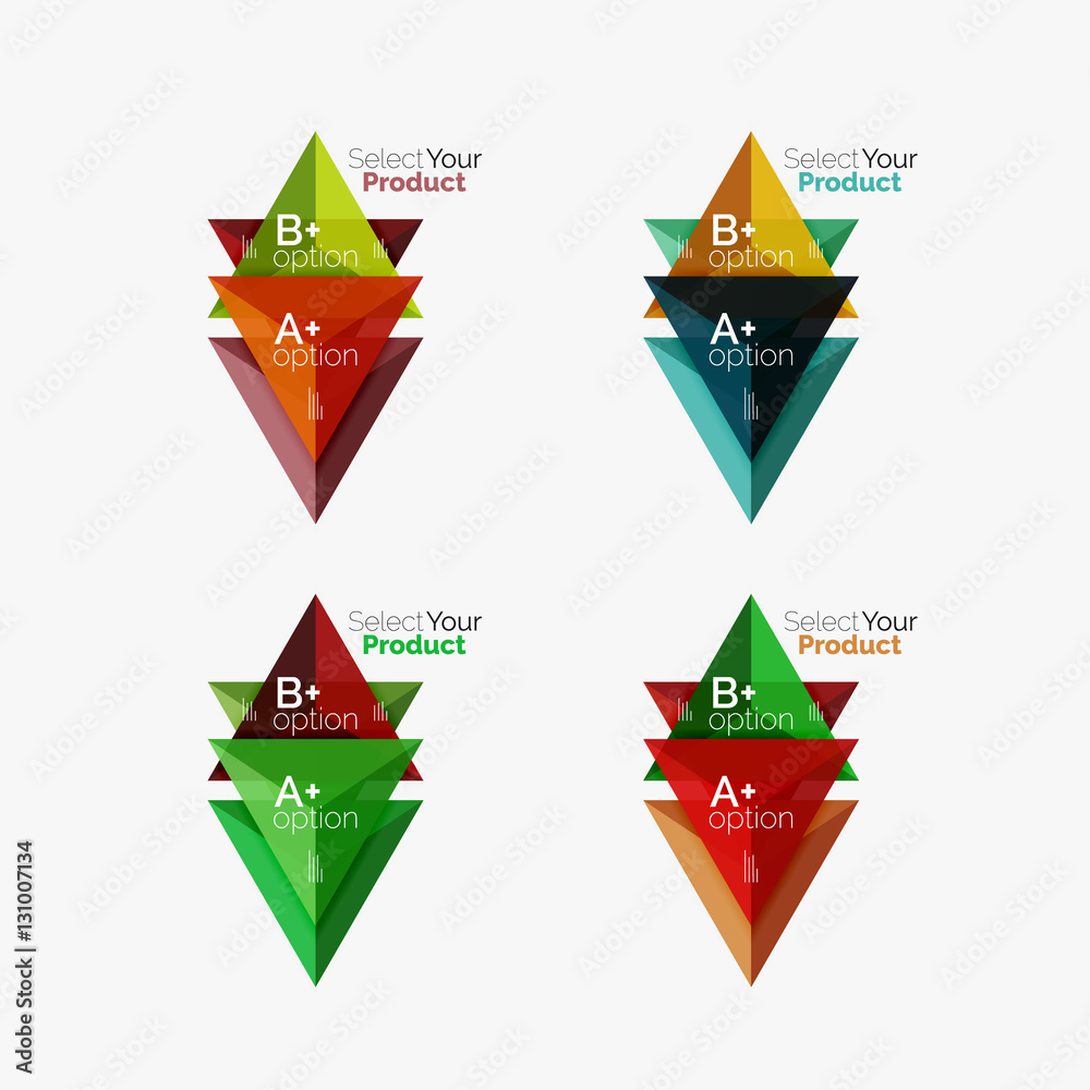 Set of triangle infographic layouts with text and options Set of triangle infographic layouts with text and options