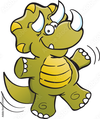 Cartoon illustration of a triceratops jumping.