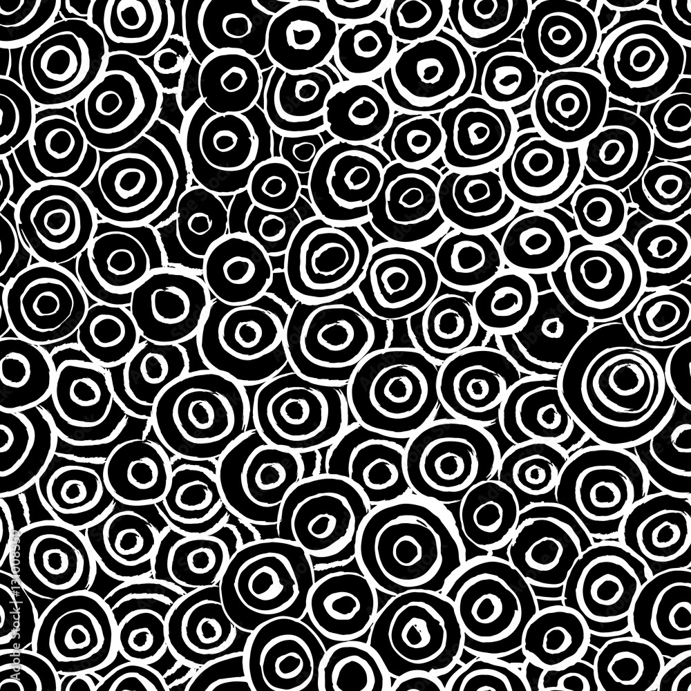 Seamless pattern with hand drawn grunge circles. Ink illustration. Hand drawn ornament for wrapping paper.