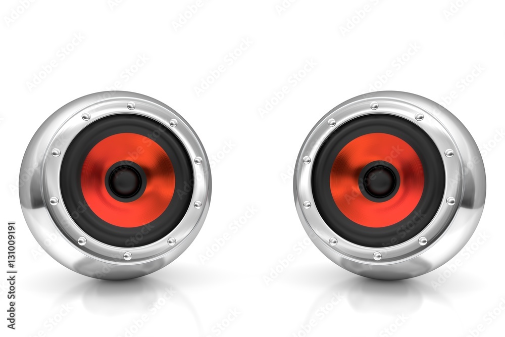 Red drivers futuristic wireless sound system 3D illustration Red drivers futuristic wireless sound system 3D illustration