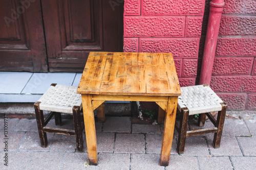 Photography Traditional oriental decoration cafe, colorful blanket handmade