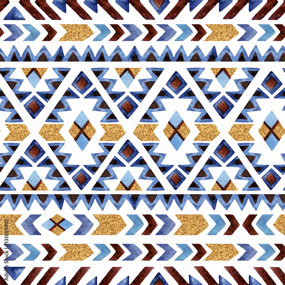 Fototapeta premium Watercolor ethnic seamless pattern. Geometric ornament.