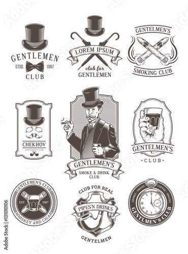 Set of vintage gentleman emblems, labels.