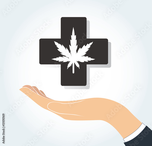 hand holding cannabis therapy medical and healthcare icon 