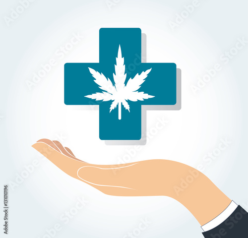 hand holding cannabis therapy medical and healthcare icon 