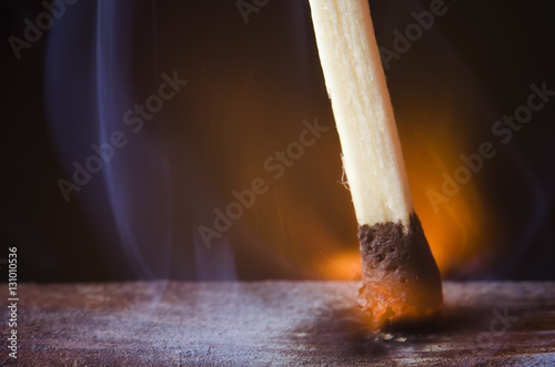 burning match on a black background