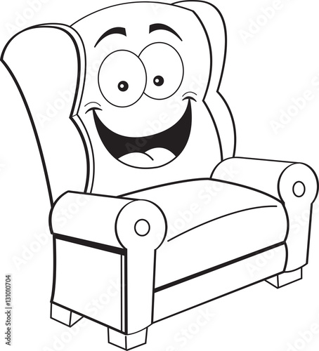 Black and white illustration of a smiling chair.