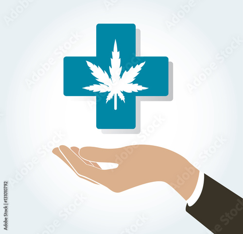 hand holding cannabis therapy medical and healthcare icon 