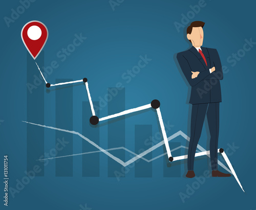 Successful businessman standing with crossed arms and high graph  background ,  business concept  