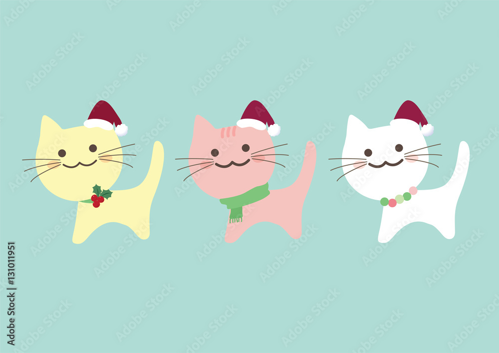 Christmas vector set of cute little cats