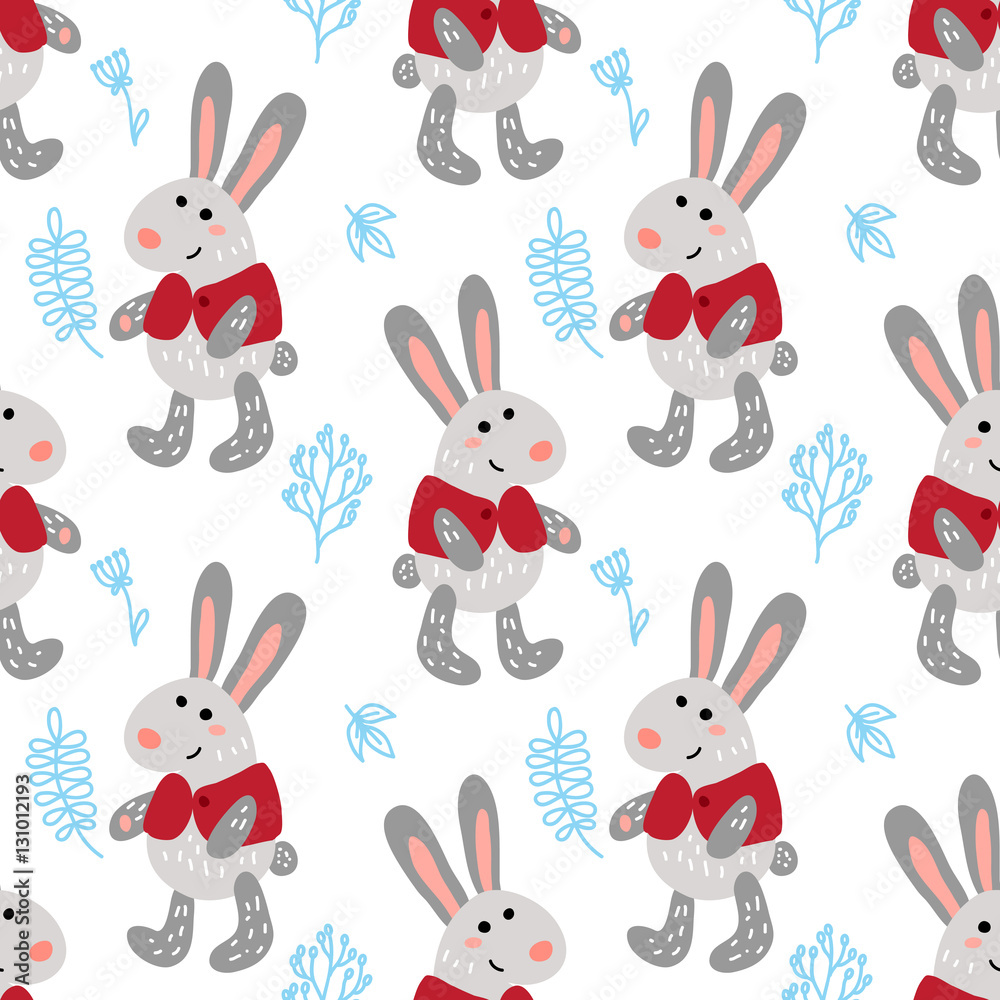 Seamless pattern with cute rabbits