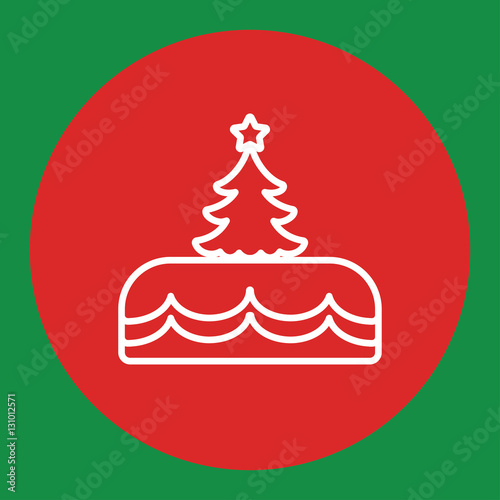 xmas christmas cake pie biscuit line white icon in red circle