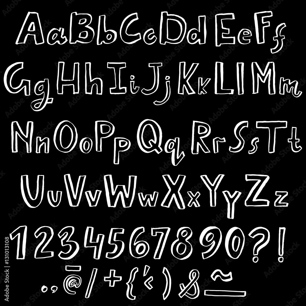 Hand drawn font made by dry brush strokes. Grunge style alphabet