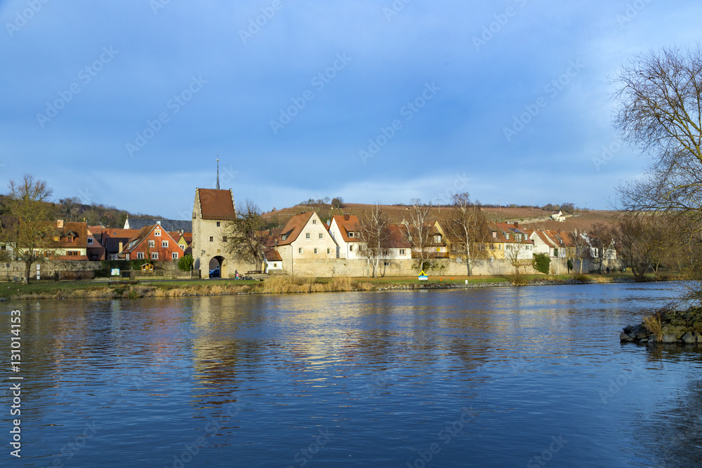 Segnitz with reflection in river Main