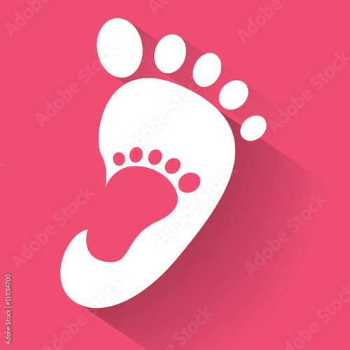 baby footprint in adult foot icon. Kids shoes store icon. Family sign. Parent and child symbol. Adoption emblem. Charity campaign. Vector illustration