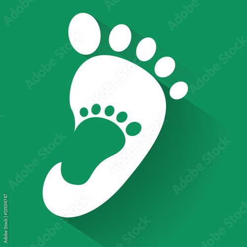 baby footprint in adult foot icon. Kids shoes store icon. Family sign. Parent and child symbol. Adoption emblem. Charity campaign. Vector illustration