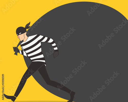 thief in a mask character vector bandit cartoon illustration with robber bag background 