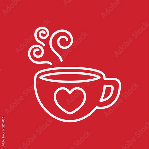 cup of coffee tea with steam line icon white on red