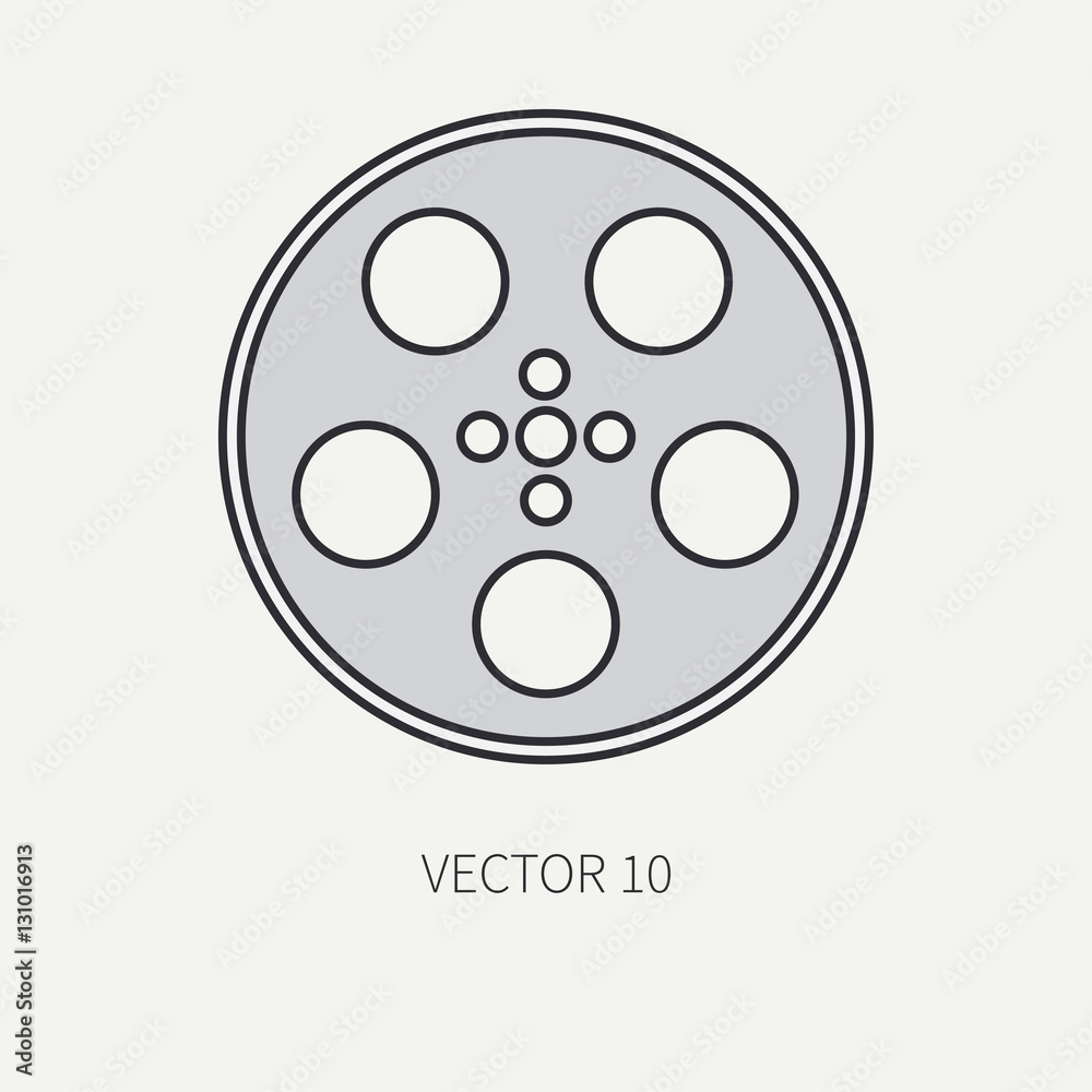 Line flat color vector icon elements of filmmaking and multimedia - 35mm film bobbin. Cartoon style. Cinema. Vector illustration and element for your design and wallpaper. Collection. Screenplay.