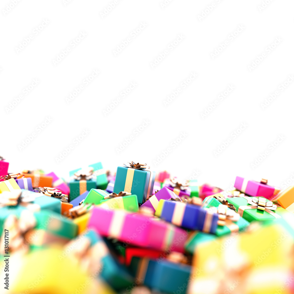Fototapeta premium Gift boxes horizontal 3d rendering background