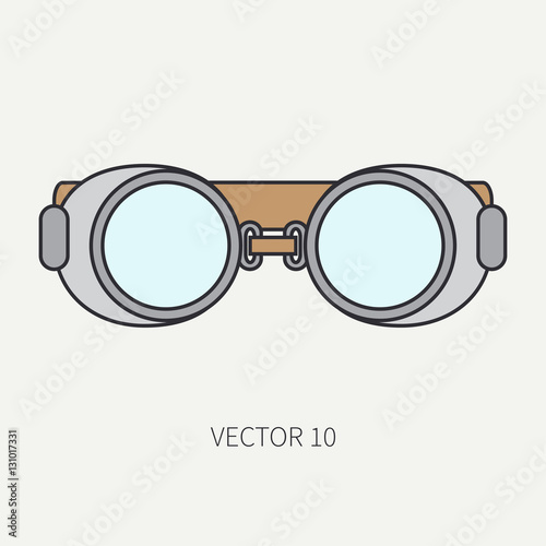 Line flat color vector icon of drawing instruments for aerography - safety goggles. Cartoon style. Drawing. Airbrush. Art. Illustration and element for your design. Clipart. Industrial. Safety. Logo.