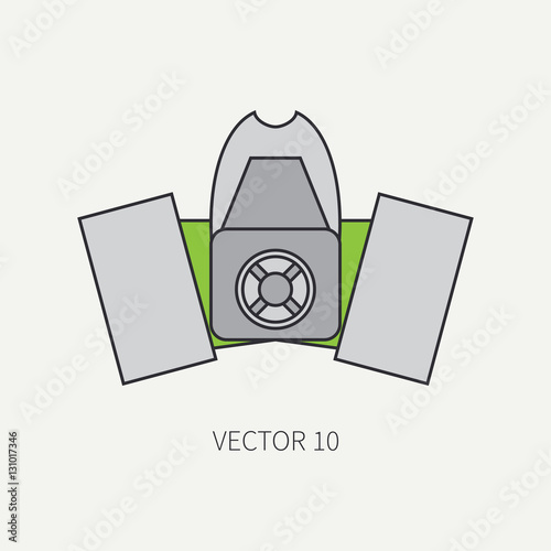 Line flat color vector icon of drawing instruments for aerography - respirator. Cartoon style. Drawing. Airbrush. Art. Illustration and element for your design. Industrial clipart. Safety. Logo.