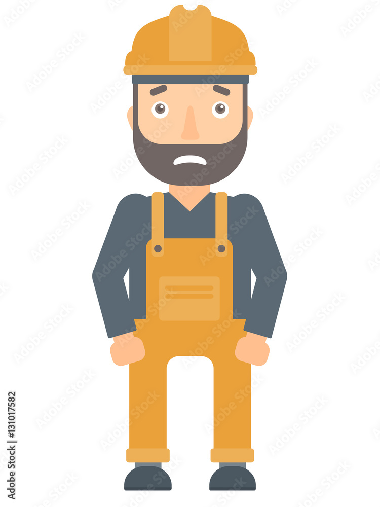 Scared industrial worker in hard hat. Scared industrial worker in hard hat.