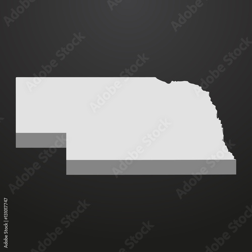 Nebraska State map in gray on a black background 3d