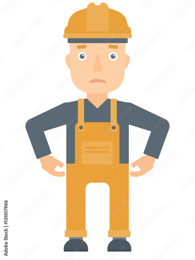 Depressed caucasian builder in hard had. Depressed caucasian builder in hard had.