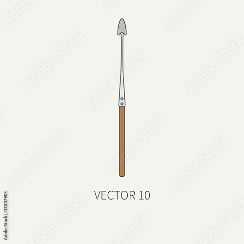 Line flat vector color marine icon with nautical design elements - harpoon. Cartoon style. Illustration and element for your design. Sea adventures. Ocean. Naval. Maritime. Vintage. Retro. Fishing.
