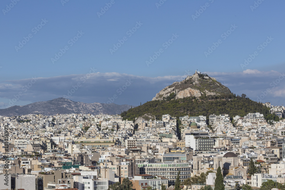 Cityscape of Athens and Lycabettus Hill in the background, Athen