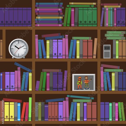 Bookshelves. Seamless texture Vector illustration