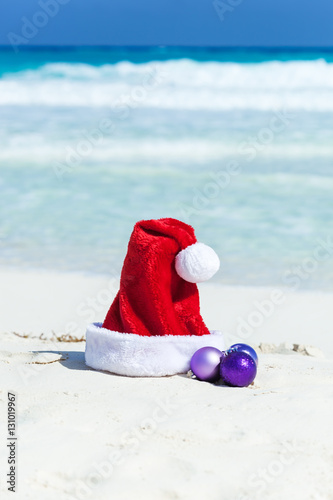 Tropical Christmas Card with Santa hat