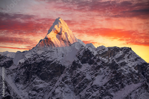 Ama Dablam peak (6856 m) at sunset. Nepal, Himalayas.