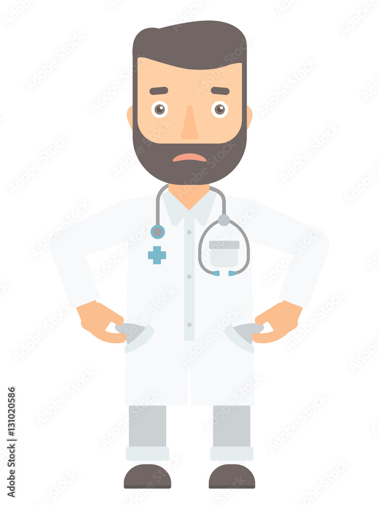 Doctor showing his empty pockets. Doctor showing his empty pockets.