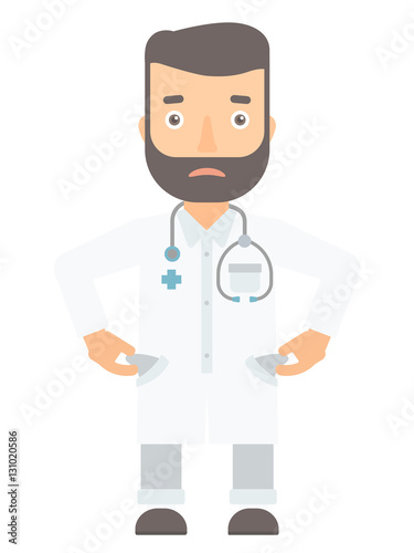 Doctor showing his empty pockets.