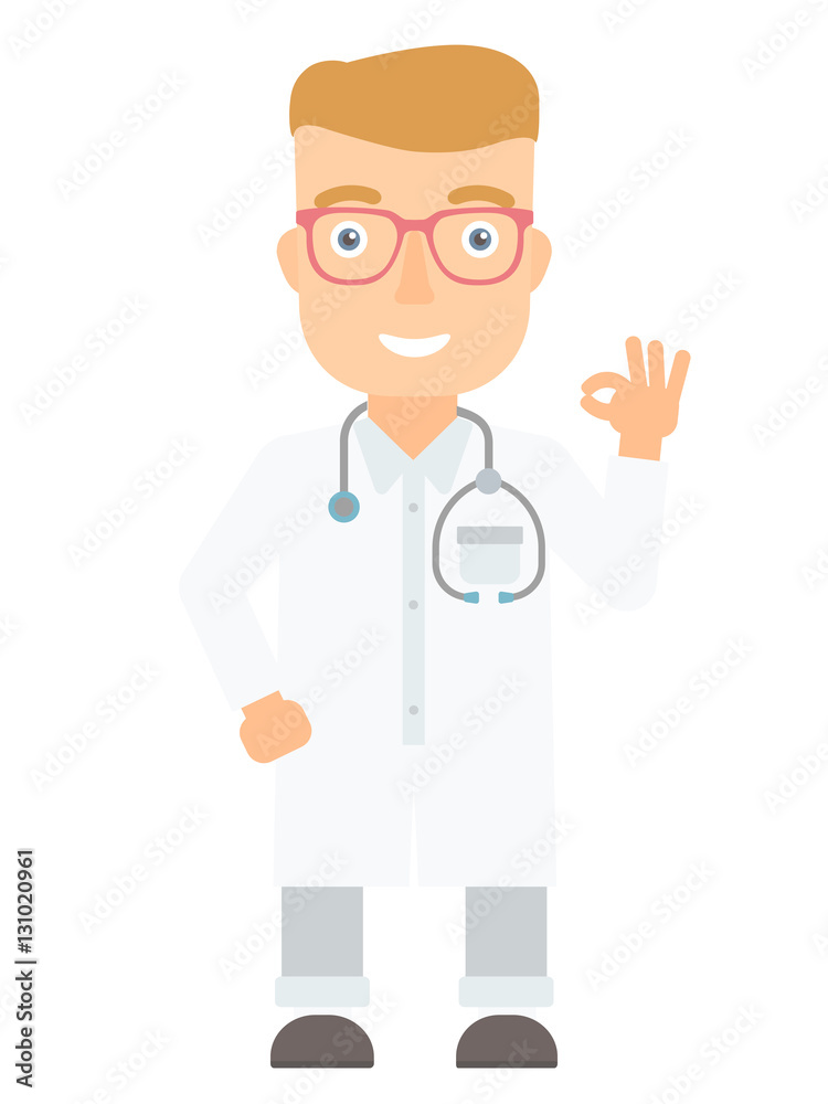 Doctor showing ok sign vector illustration.