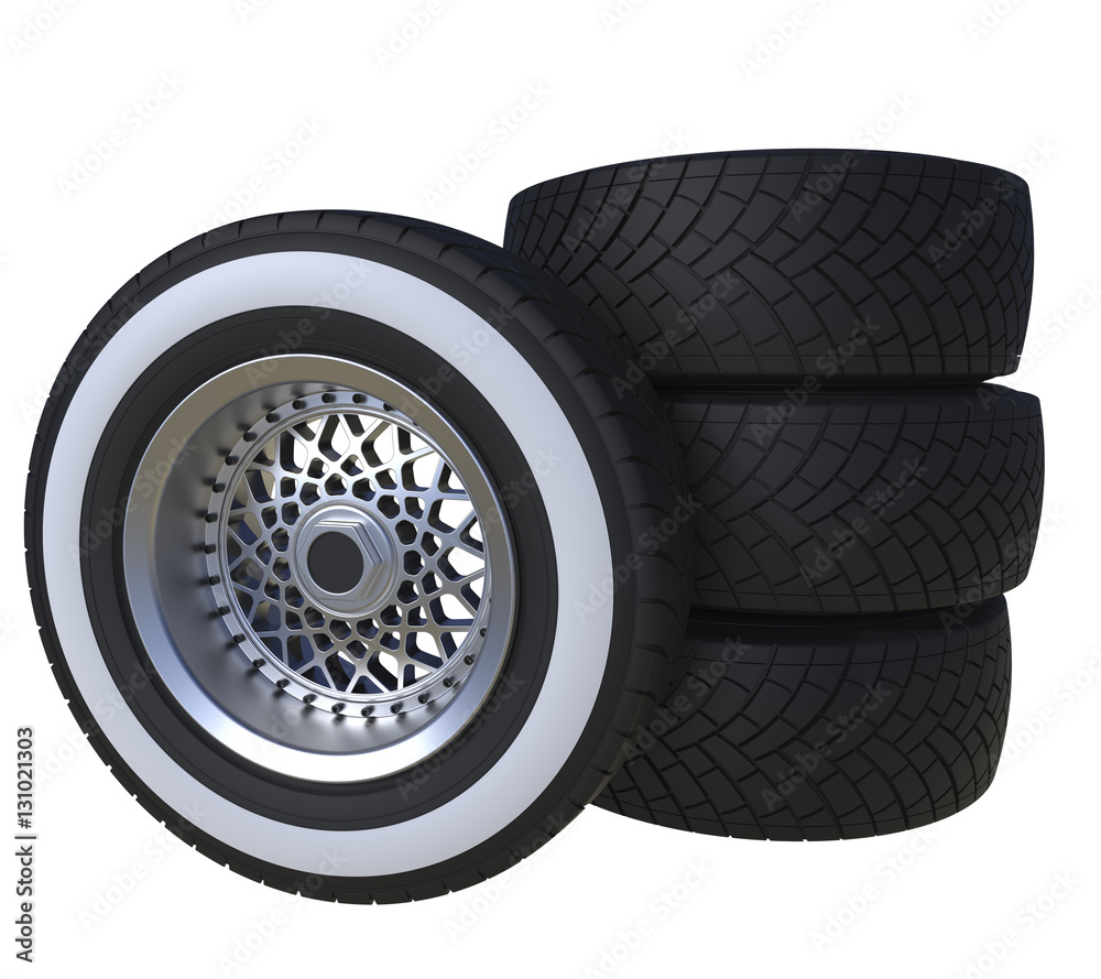 Obraz premium Automotive wheels isolated on white. 3D render